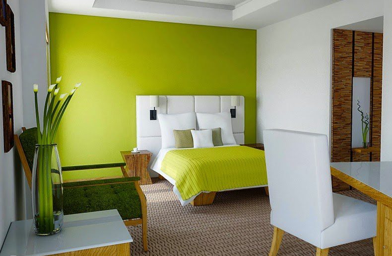 bedroom with green wall paint 10 - 15000 عقار